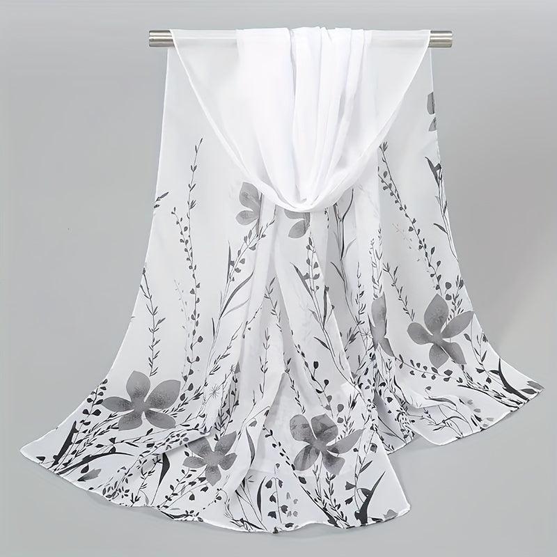 Flower Print Chiffon Scarf Solid Classic Thin Shawl Breathable Gauze Head Wrap