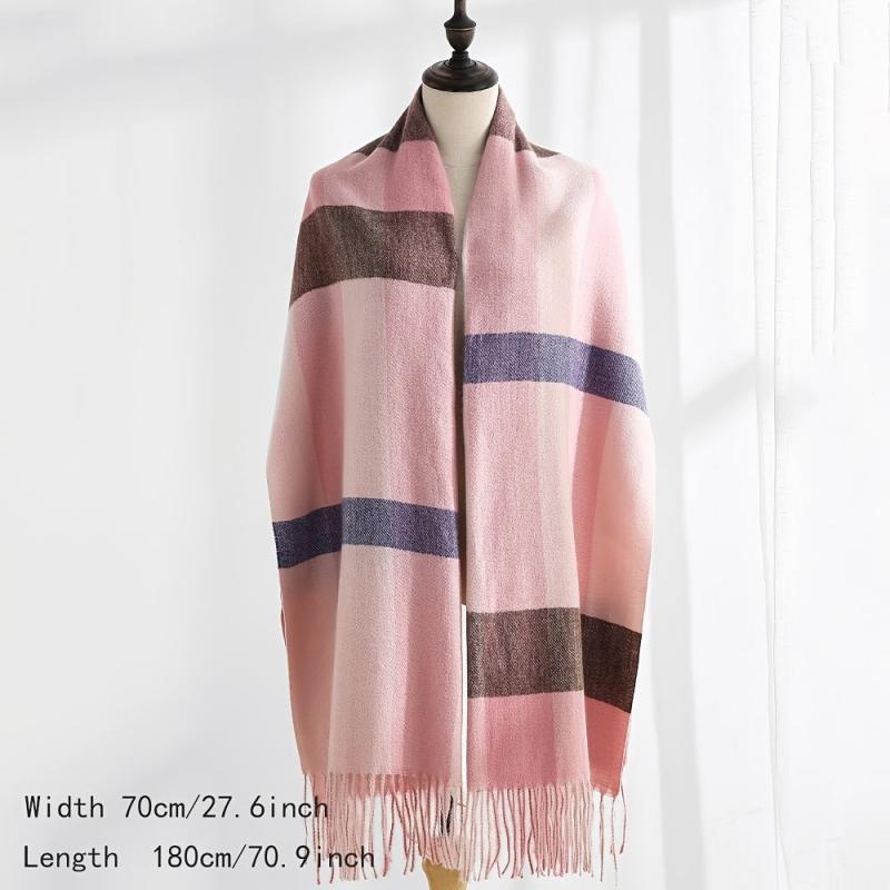 Cashmere Plaid Scarf Women's Plaid Long Scarf Winter Warm Lattice Large Scarf