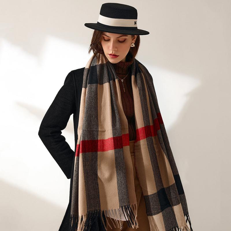 Cashmere Plaid Scarf Women's Plaid Long Scarf Winter Warm Lattice Large Scarf