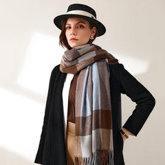 Cashmere Plaid Scarf Women's Plaid Long Scarf Winter Warm Lattice Large Scarf