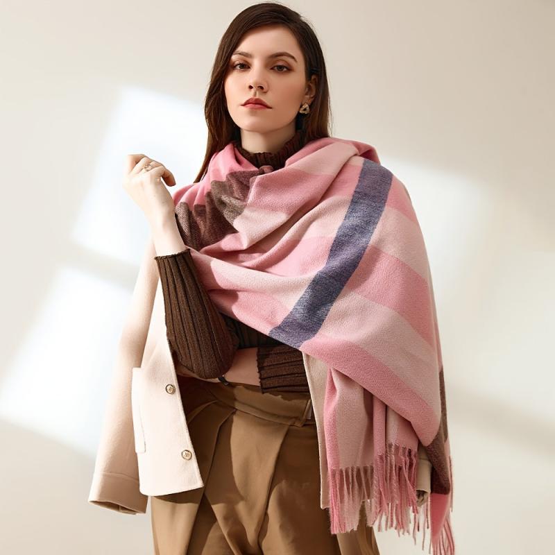 Cashmere Plaid Scarf Women's Plaid Long Scarf Winter Warm Lattice Large Scarf