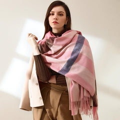 Cashmere Plaid Scarf Women's Plaid Long Scarf Winter Warm Lattice Large Scarf