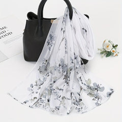 Pansies Print Chiffon Scarf Solid Sunscreen Shawl