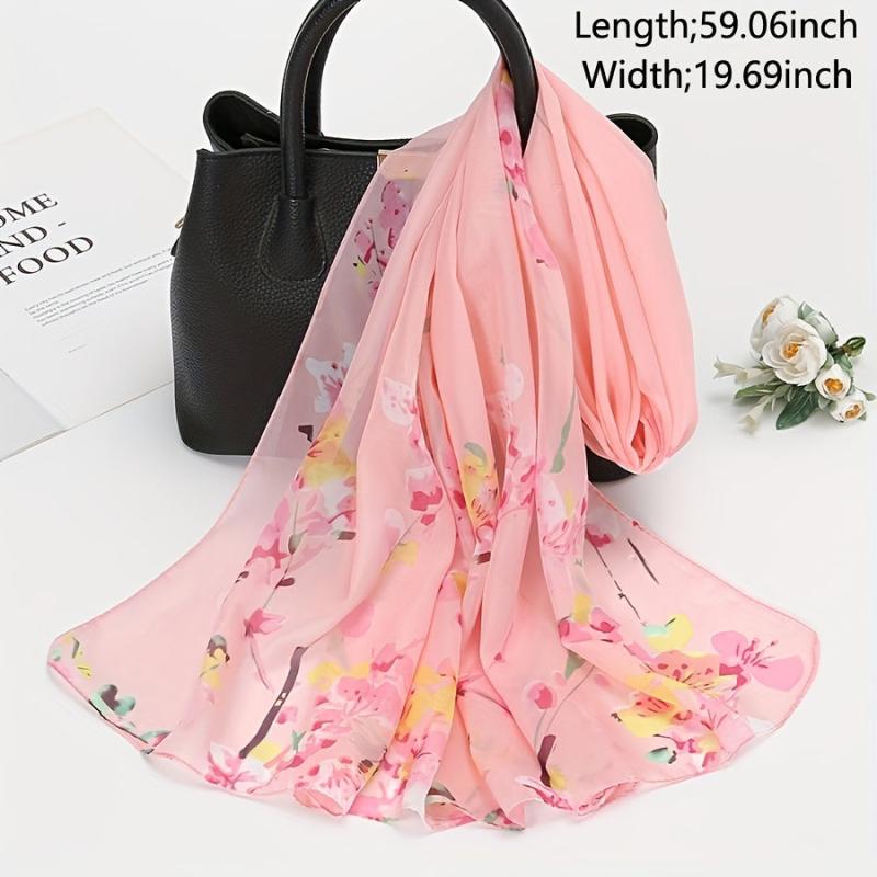 Pansies Print Chiffon Scarf Solid Sunscreen Shawl