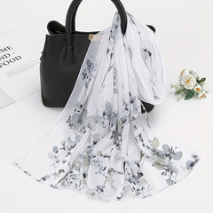 Pansies Print Chiffon Scarf Solid Sunscreen Shawl
