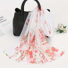 Pansies Print Chiffon Scarf Solid Sunscreen Shawl