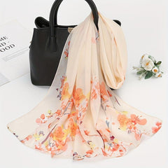 Pansies Print Chiffon Scarf Solid Sunscreen Shawl
