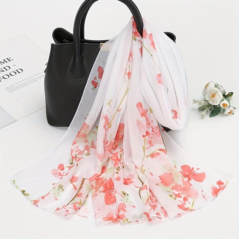 Pansies Print Chiffon Scarf Solid Sunscreen Shawl