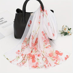 Pansies Print Chiffon Scarf Solid Sunscreen Shawl