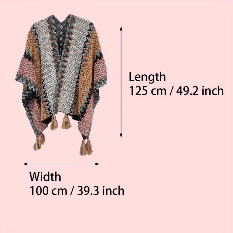Boho Tassel Knitted Thick Shawl Vintage Cape Casual Windproof Wraps