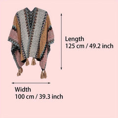Boho Tassel Knitted Thick Shawl Vintage Cape Casual Windproof Wraps