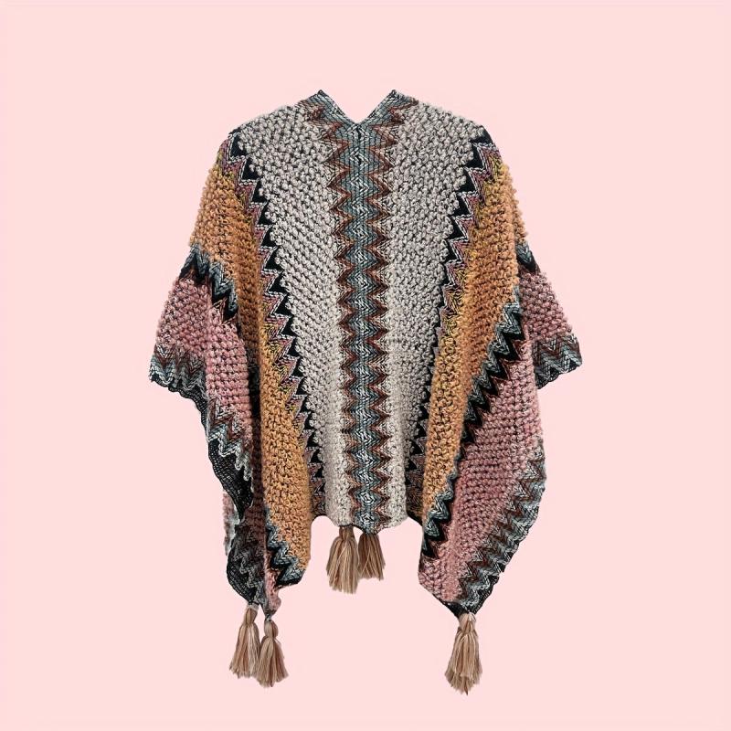 Boho Tassel Knitted Thick Shawl Vintage Cape Casual Windproof Wraps
