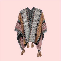 Boho Tassel Knitted Thick Shawl Vintage Cape Casual Windproof Wraps