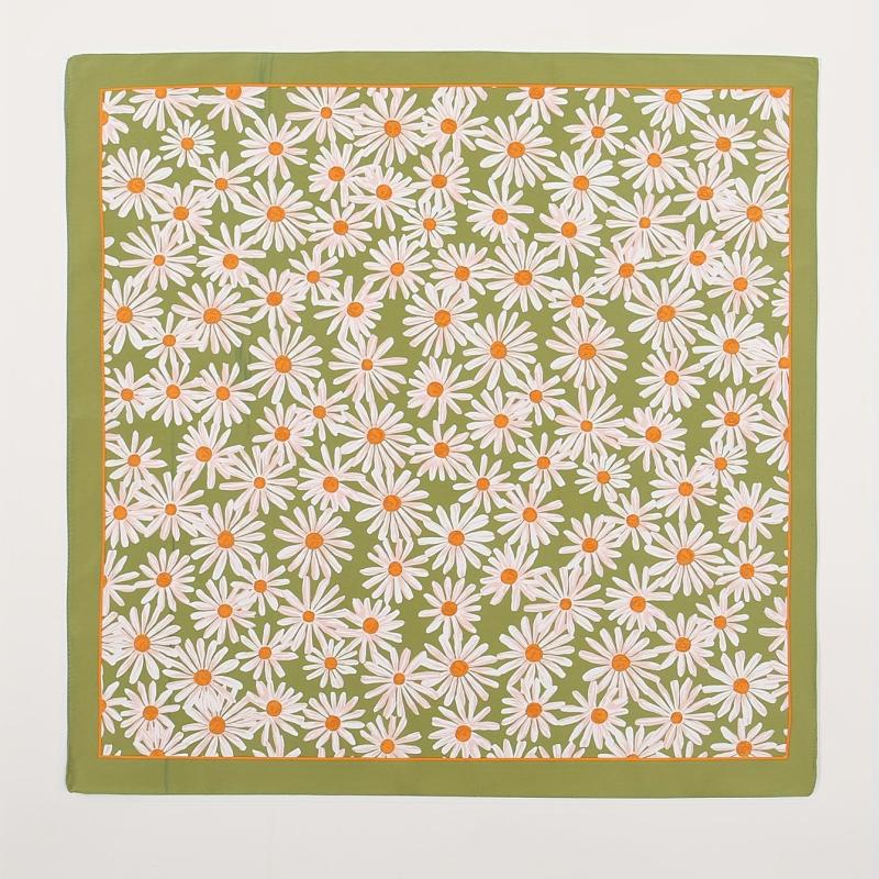 Chrysanthemum Print Square Scarf Green Bandana