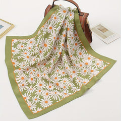 Chrysanthemum Print Square Scarf Green Bandana