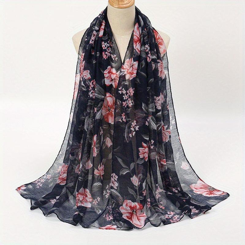Vintage Floral Print Scarf Windproof Shawl Women Head Wrap