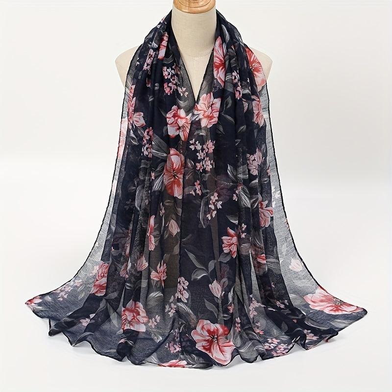 Vintage Floral Print Scarf Windproof Shawl Women Head Wrap