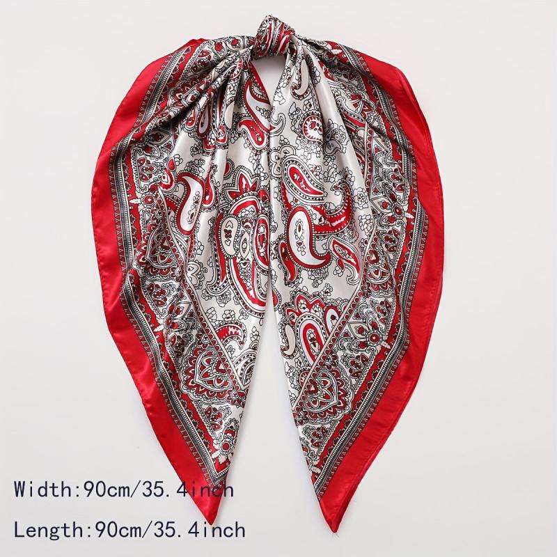Vintage Paisley Print Square Scarf Satin Bandana Windproof Head Wrap