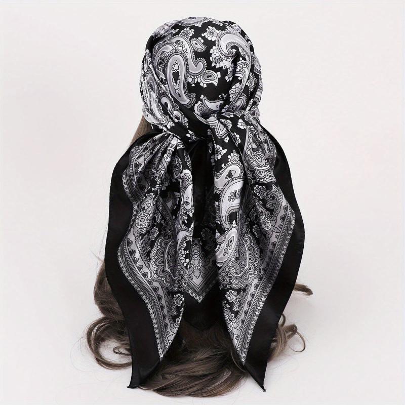 Vintage Paisley Print Square Scarf Satin Bandana Windproof Head Wrap