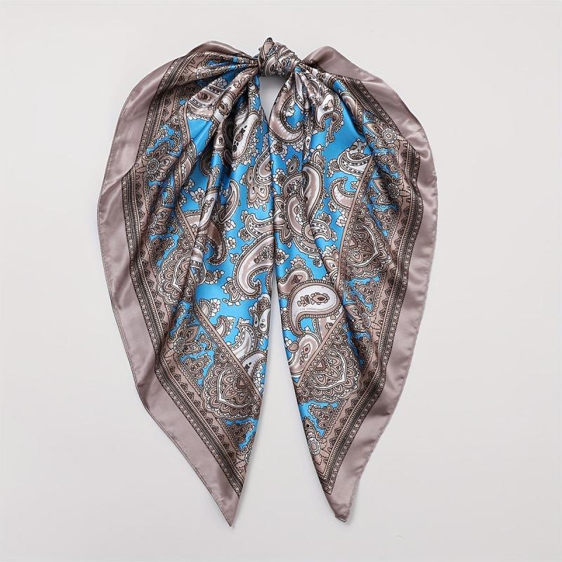 Vintage Paisley Print Square Scarf Satin Bandana Windproof Head Wrap