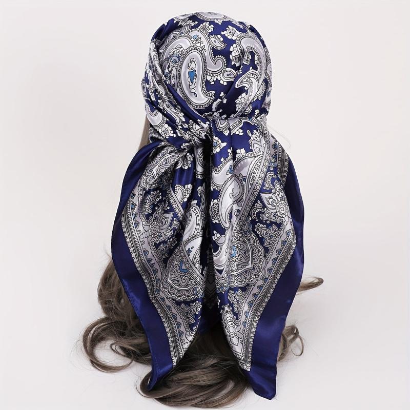 Vintage Paisley Print Square Scarf Satin Bandana Windproof Head Wrap