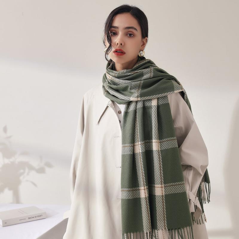 Cashmere Plaid Scarf Winter Warm Checked Scarves For Women