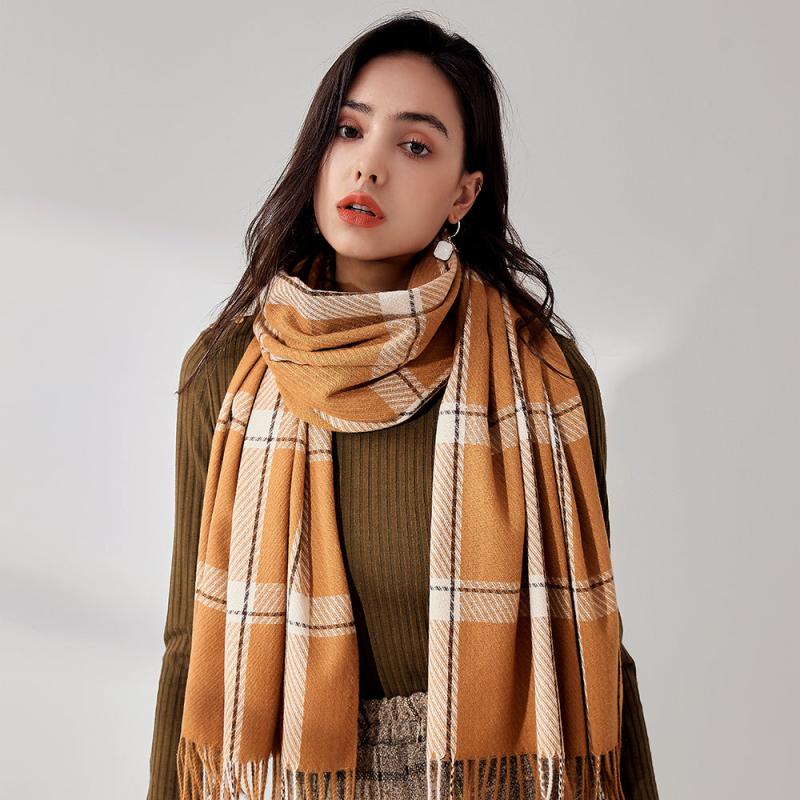 Cashmere Plaid Scarf Winter Warm Checked Scarves For Women