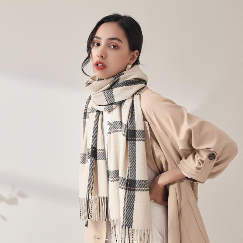 Cashmere Plaid Scarf Winter Warm Checked Scarves For Women