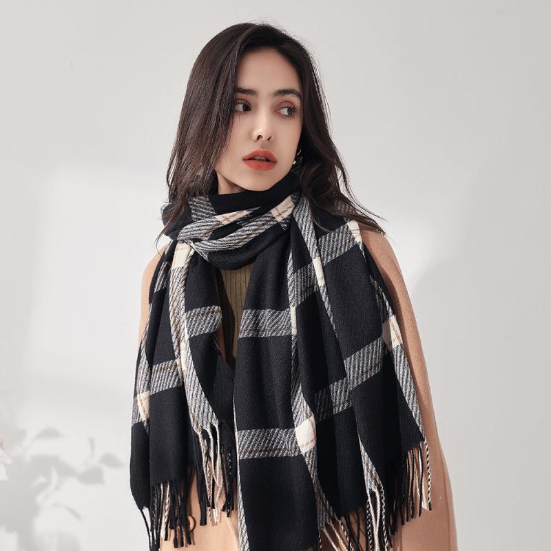 Cashmere Plaid Scarf Winter Warm Checked Scarves For Women