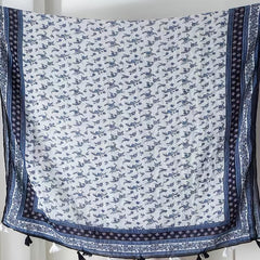 Navy Floral Print Scarf Tassel Shawl Breathable Outdoor Beach Travel