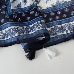 Navy Floral Print Scarf Tassel Shawl Breathable Outdoor Beach Travel