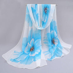 Chiffon Silk Scarf Floral Print Headwrap Large Shawl