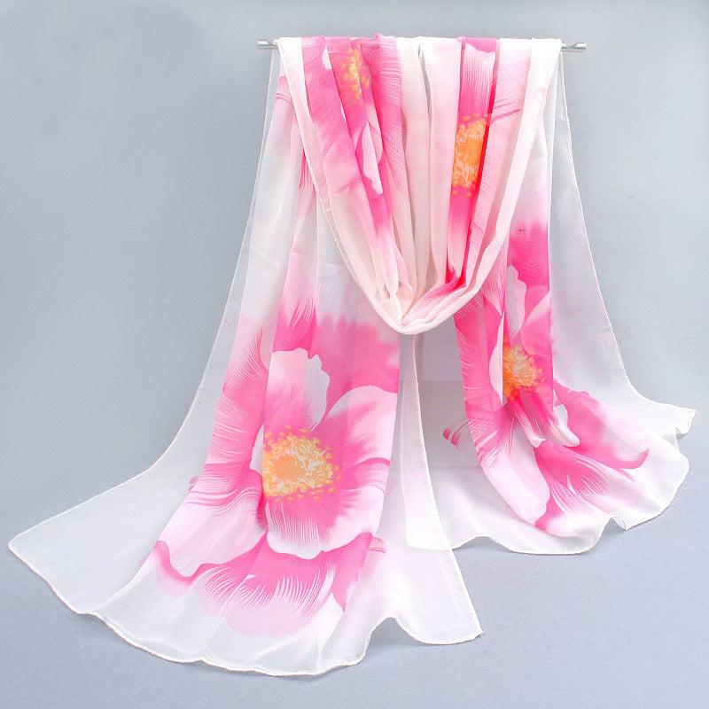 Chiffon Silk Scarf Floral Print Headwrap Large Shawl