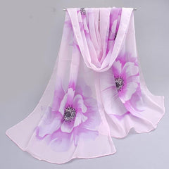 Chiffon Silk Scarf Floral Print Headwrap Large Shawl
