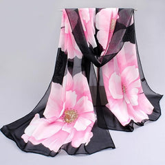Chiffon Silk Scarf Floral Print Headwrap Large Shawl