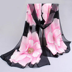 Chiffon Silk Scarf Floral Print Headwrap Large Shawl