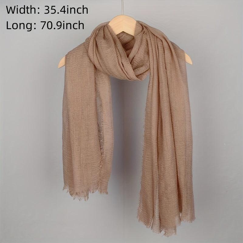 Frayed Edge Casual Scarf Hijab Solid Crinkle Shawl Turban Sunscreen Headscarf