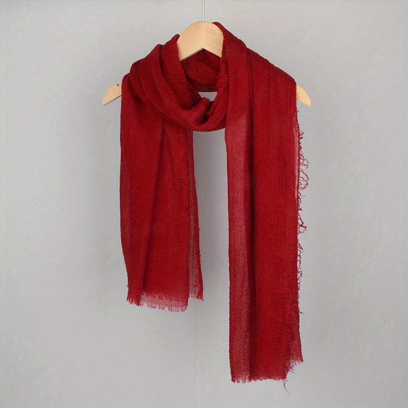 Frayed Edge Casual Scarf Hijab Solid Crinkle Shawl Turban Sunscreen Headscarf
