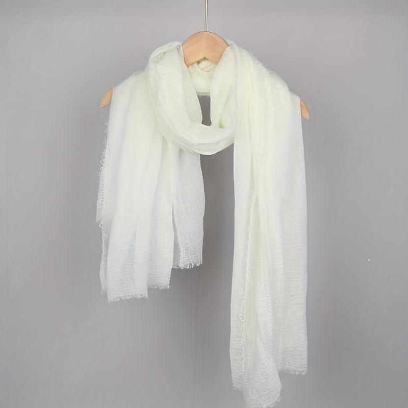 Frayed Edge Casual Scarf Hijab Solid Crinkle Shawl Turban Sunscreen Headscarf
