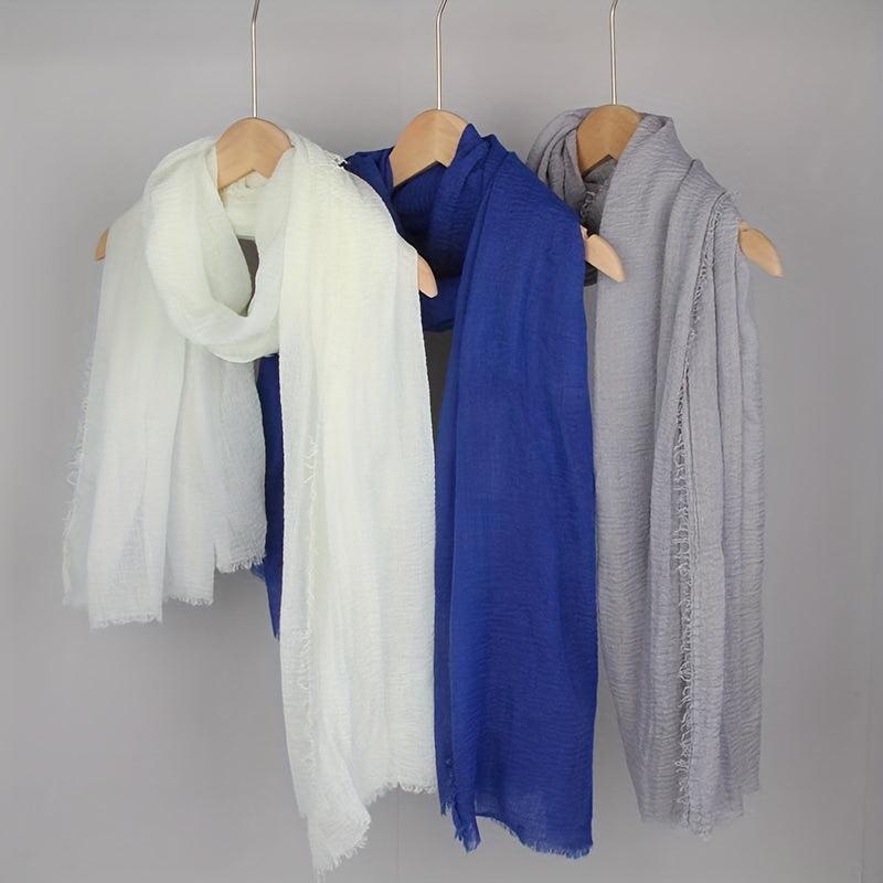 Frayed Edge Casual Scarf Hijab Solid Crinkle Shawl Turban Sunscreen Headscarf