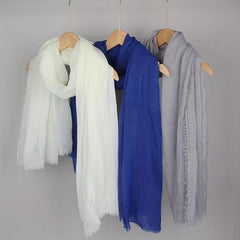 Frayed Edge Casual Scarf Hijab Solid Crinkle Shawl Turban Sunscreen Headscarf