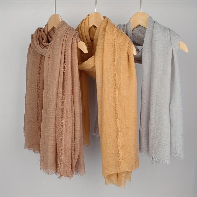 Frayed Edge Casual Scarf Hijab Solid Crinkle Shawl Turban Sunscreen Headscarf