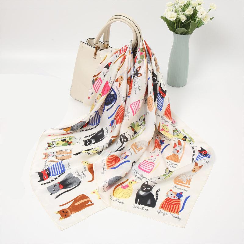 Cartoon Lady Silk Scarf Bandana Printed Thin Headscarf