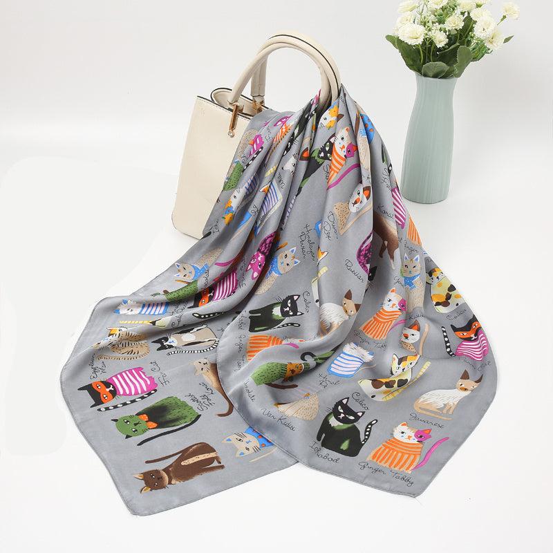 Cartoon Lady Silk Scarf Bandana Printed Thin Headscarf