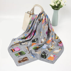 Cartoon Lady Silk Scarf Bandana Printed Thin Headscarf