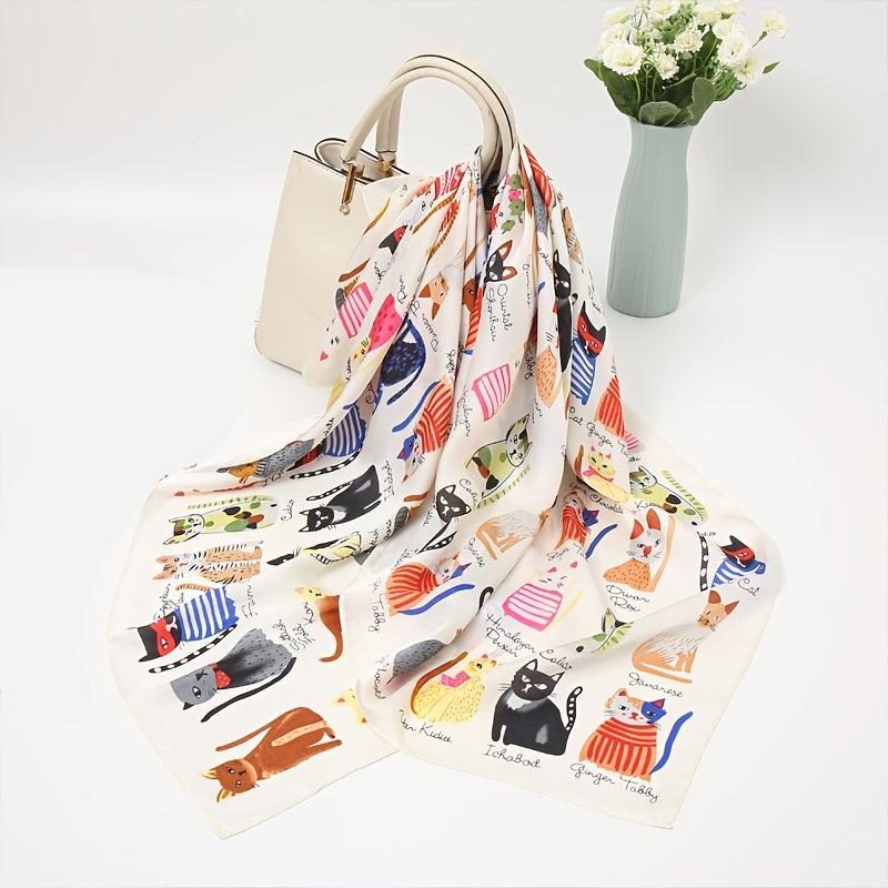 Cartoon Lady Silk Scarf Bandana Printed Thin Headscarf