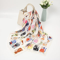 Cartoon Lady Silk Scarf Bandana Printed Thin Headscarf