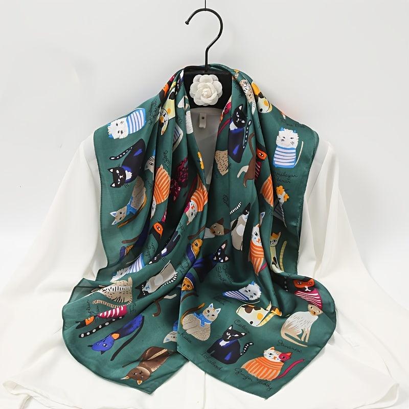 Cartoon Lady Silk Scarf Bandana Printed Thin Headscarf