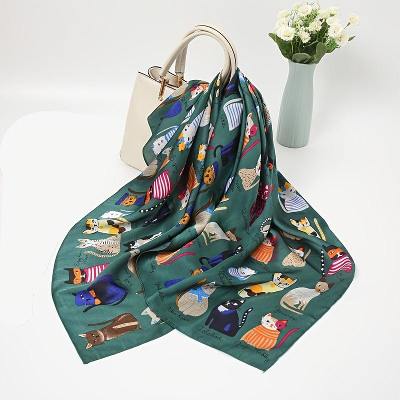 Cartoon Lady Silk Scarf Bandana Printed Thin Headscarf