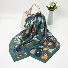 Cartoon Lady Silk Scarf Bandana Printed Thin Headscarf